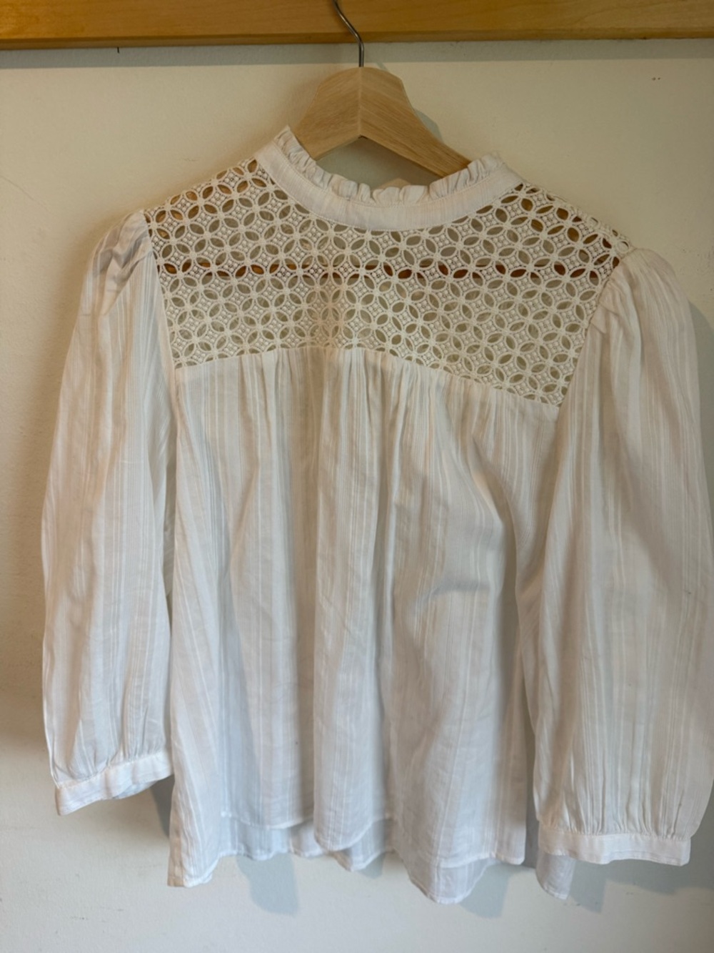 GAP White Crochet Yoke Ruffled Neck Blouse